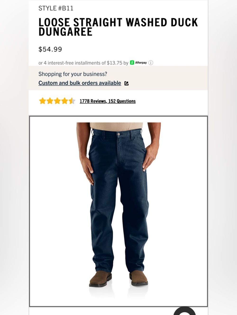 Carhart cargo! Loose Straight Washed Duck Dungaree - Navy